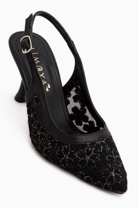 Camelia Schwarze Bestickte Damen Absatzschuhe