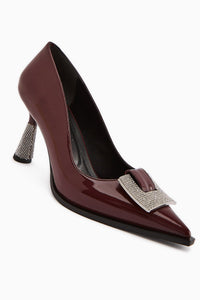 Merisa Burgundy Patent Leather Embellished Women's Stiletto Shoes