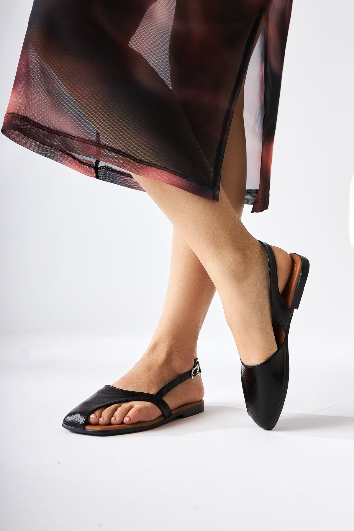 Agnez Schwarze Gürtel-Detail Damen Sandale