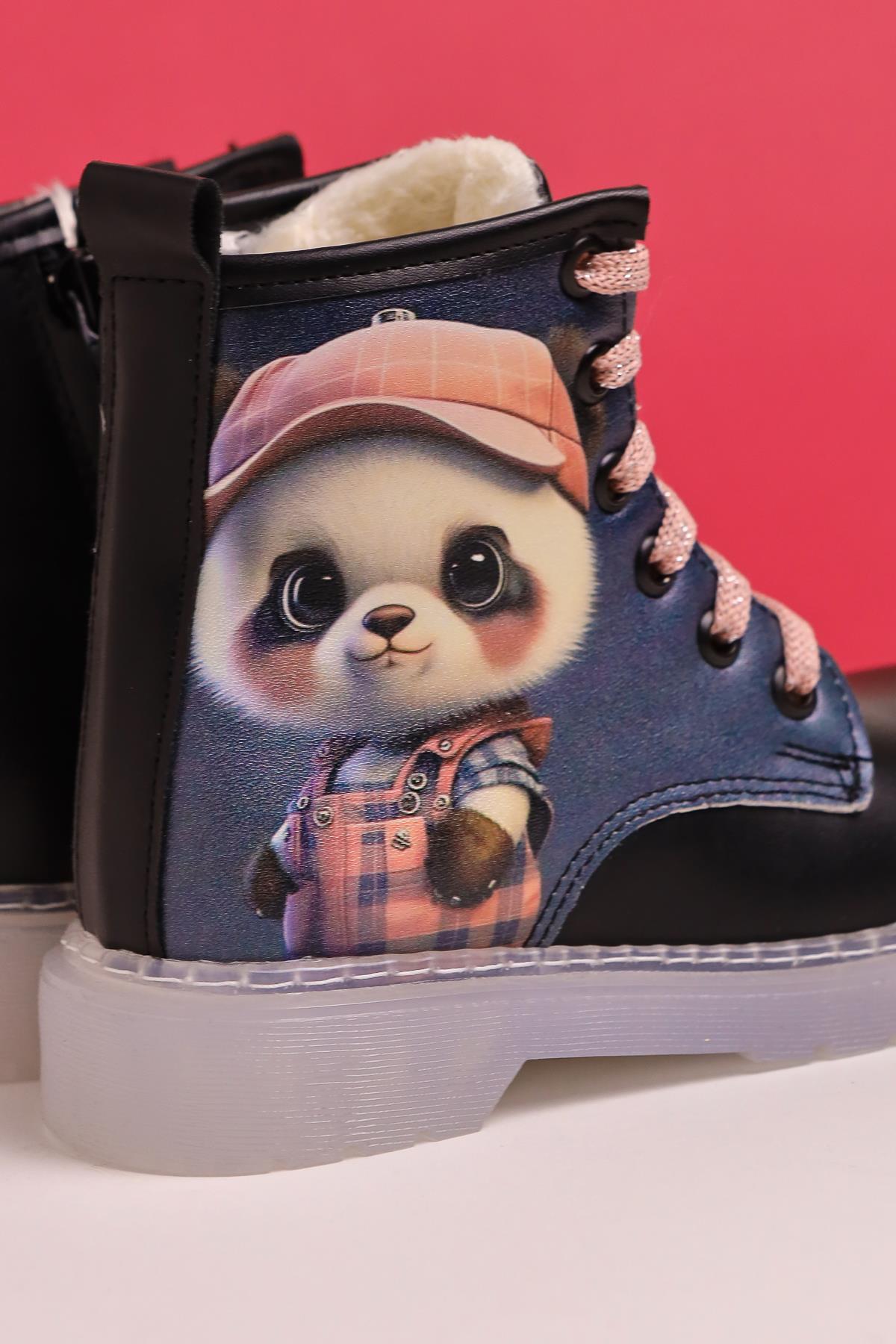 Liam Schwarz Gestreifte Charakterdruck Schnür-Kinderstiefel