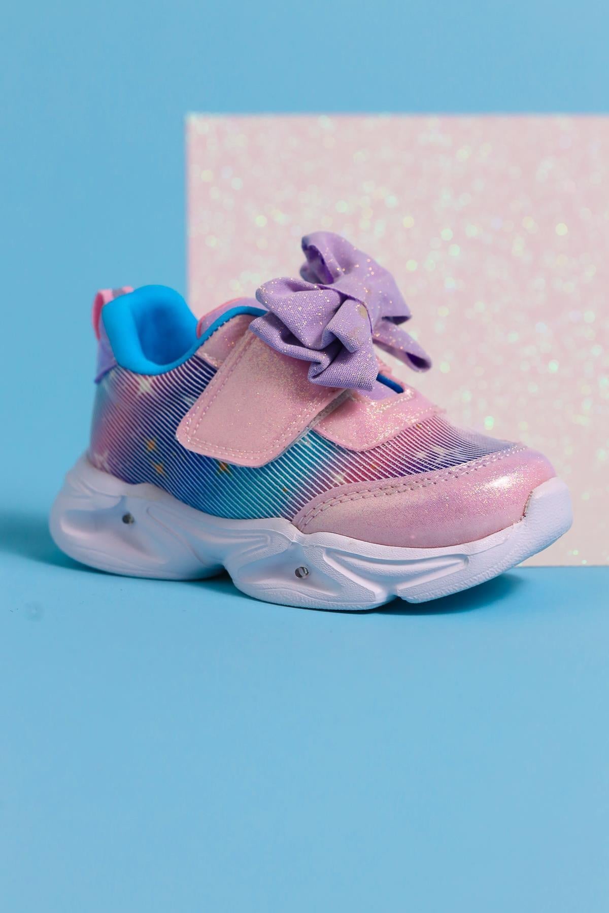 Feliz Puderrosa Schleifendetail Funkelnde Baby Sportschuhe mit Druckknöpfen