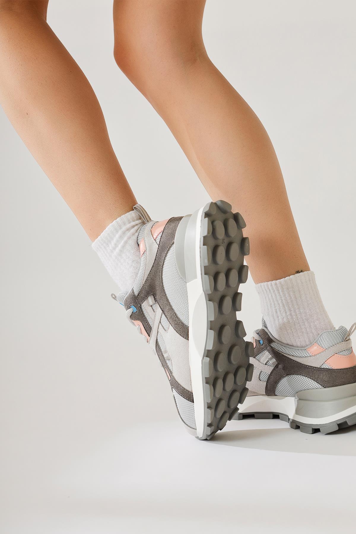 Siska Blue-Grey Lace-Up High Heel Sneakers