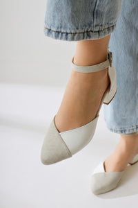Jannie White Pointed Toe Ankle Strap Low Heel Sandals