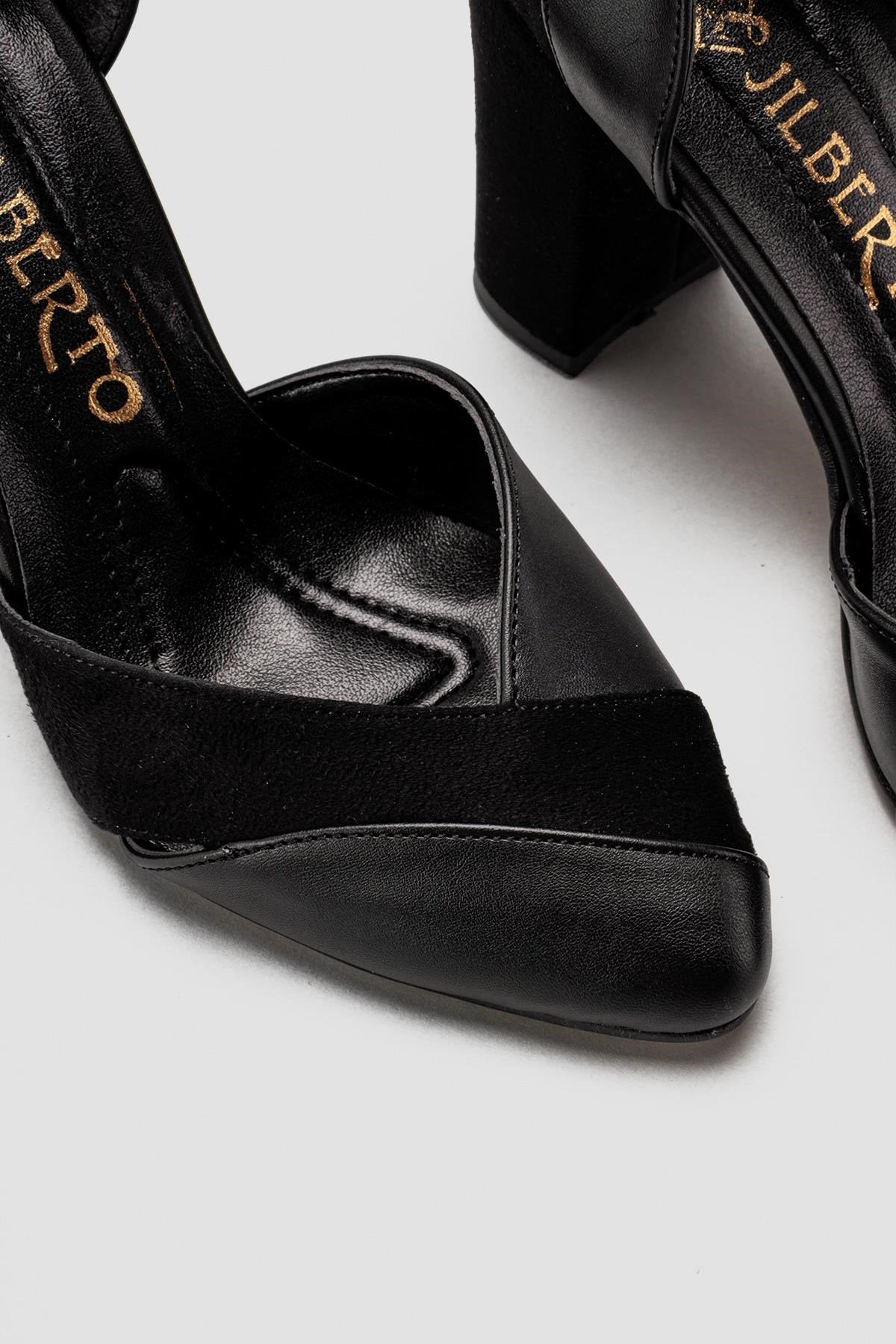 Jacquelyn Black Pointed Toe Low Heel Sandals