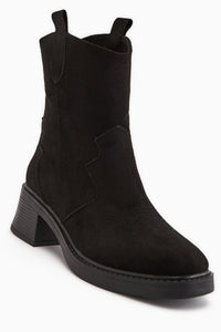 Mindra – Schwarz Velours Stiefelette mit Stickerei (Damen)