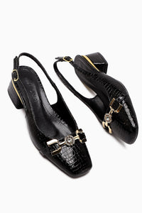 Tai Schwarze Krokodil Stein Detail Damen Absatzschuhe