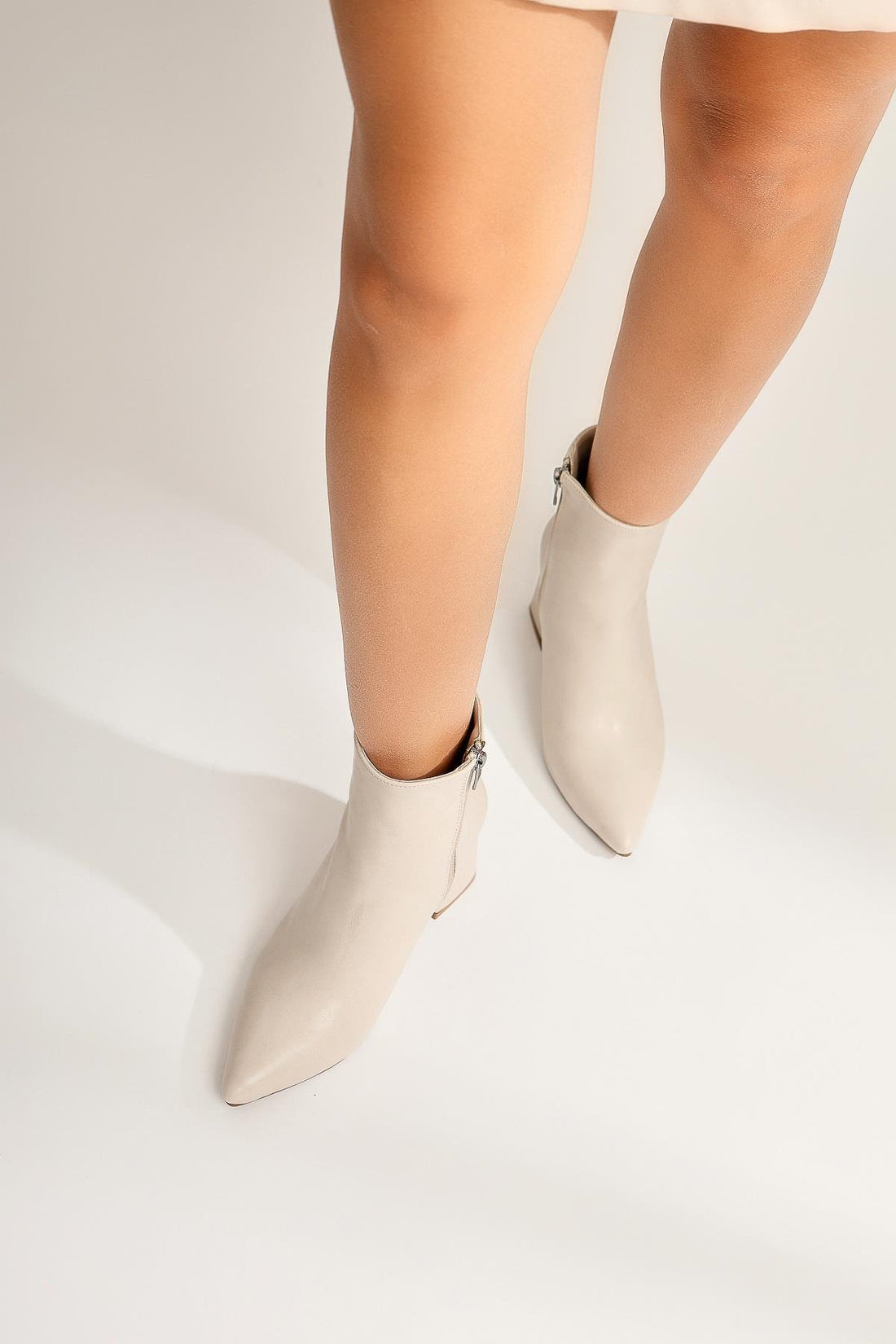 Ann Karin Beige Pointed Toe Zippered Heeled Boots