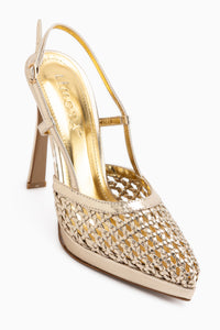 Silvie Gold Woven Women’s Heeled Shoes