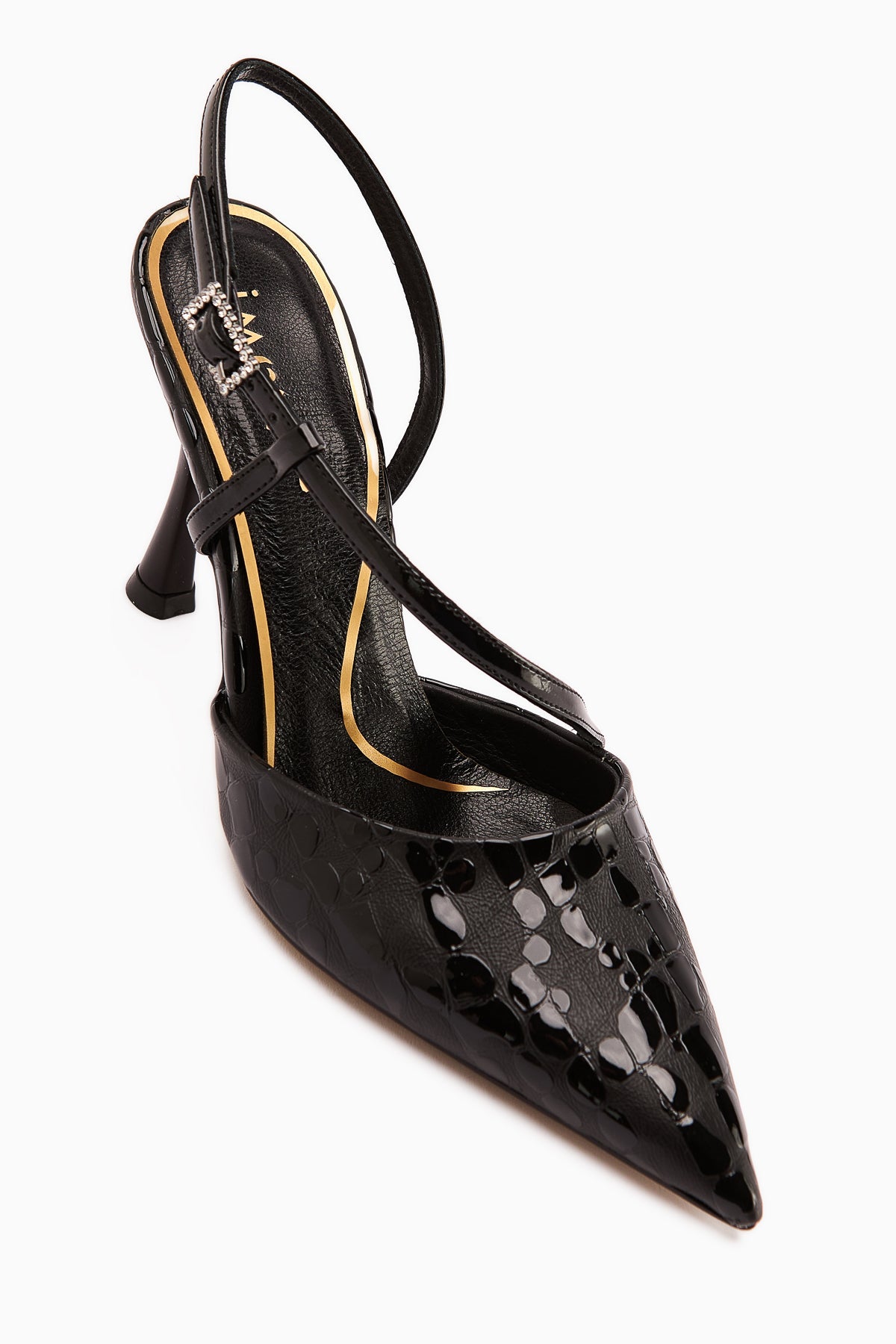 Sarah Genuine Leather – Black Croc-Embossed Pointed-Toe Heeled Shoe (Women)