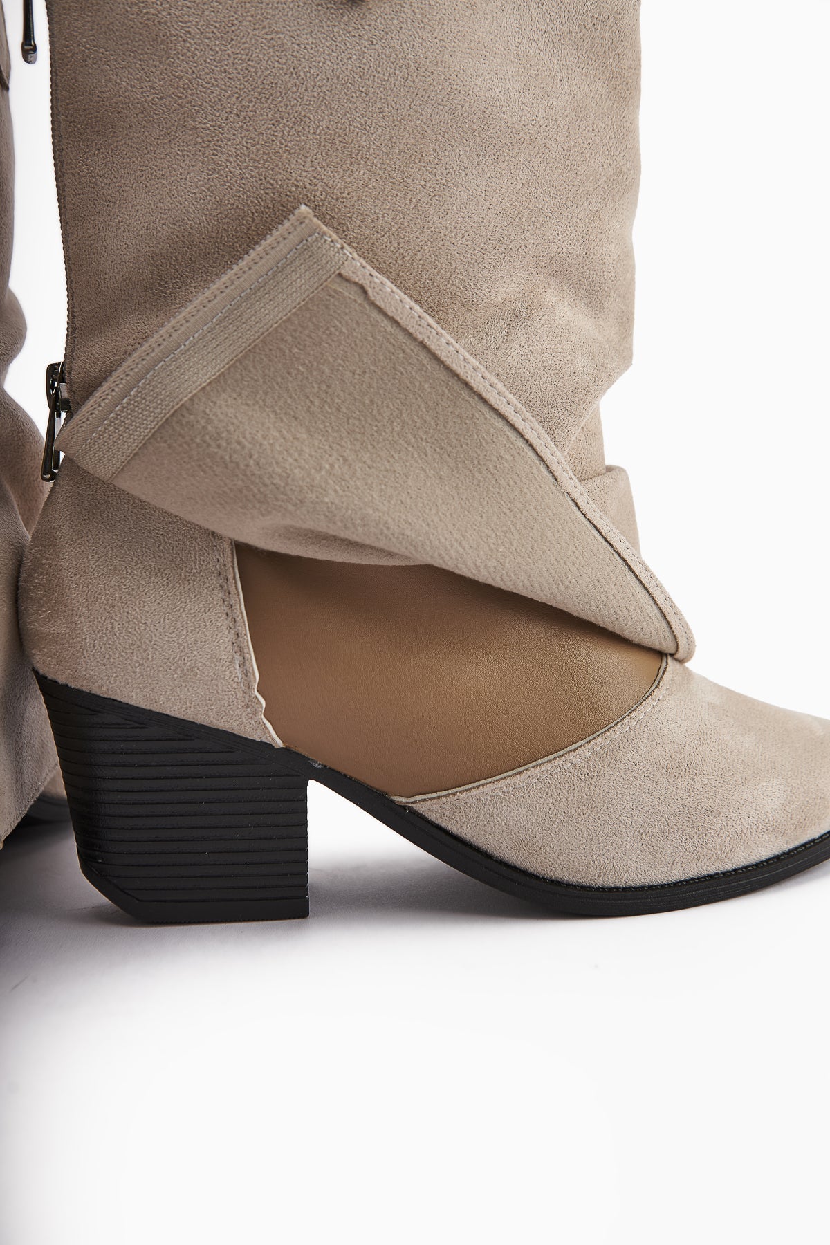 Peggy – Beige Suede Heeled Western Knee-High Boot (Women)