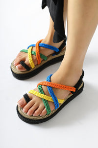 Spresa Black-Multicolored Thick-Soled Rope Sandals