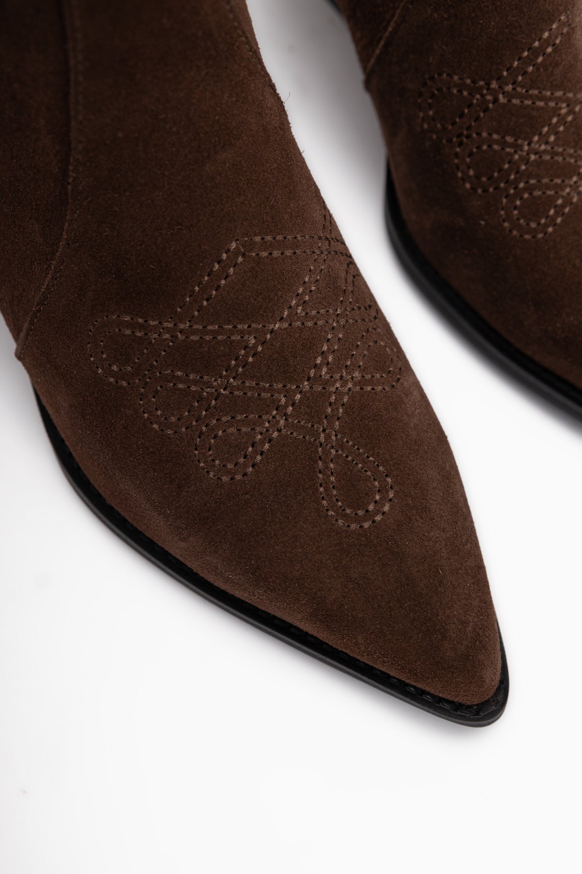 Freya Genuine Leather Brown Suede Embroidered Detailed Women’s Cowboy Boots