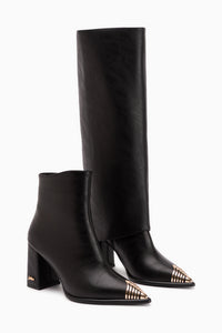 Lacy Schwarz Abnehmbarer Schaft 2-in-1 Damen Absatzstiefel & Knöchelstiefel