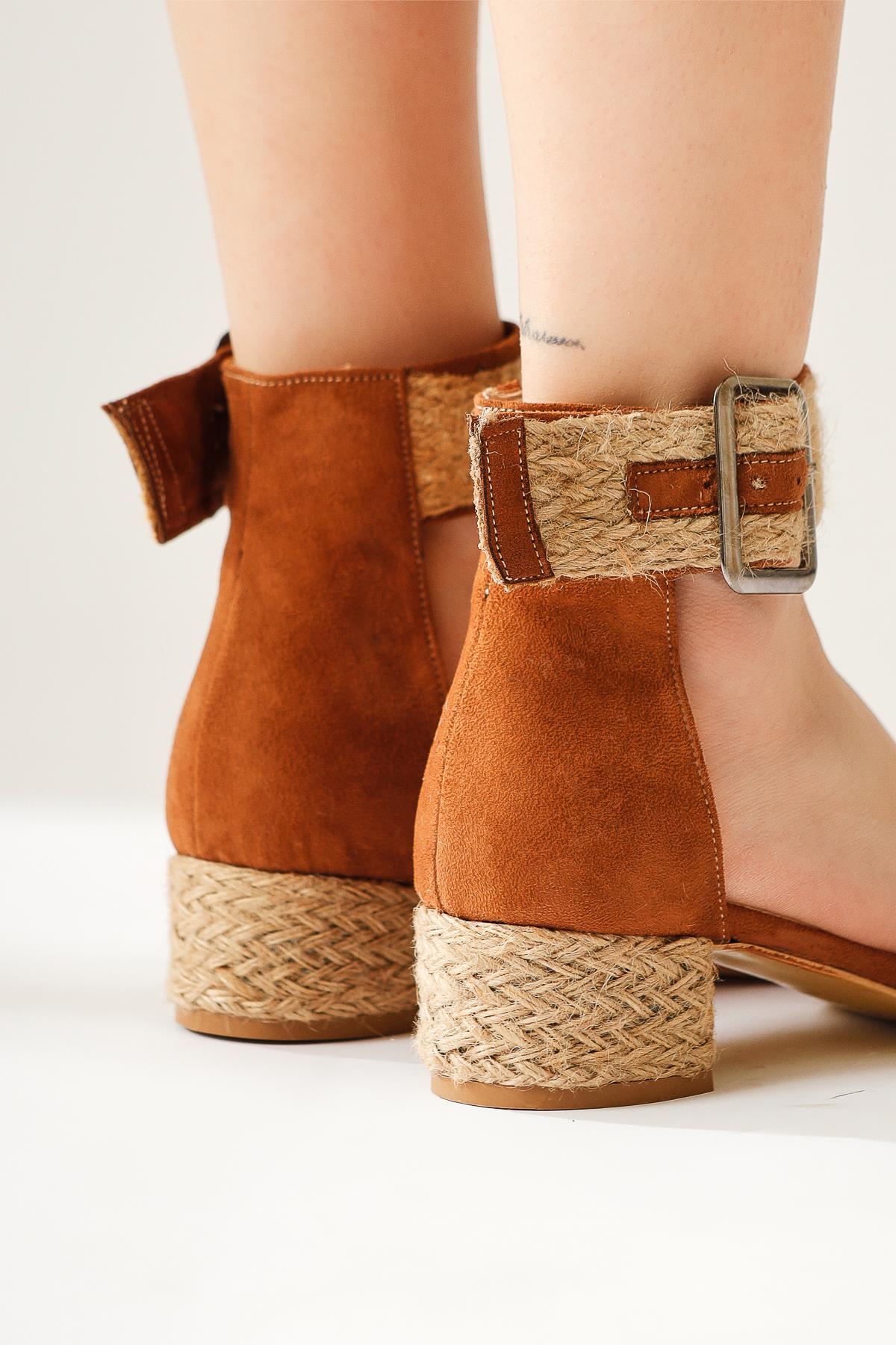 Ariola Brown Suede Chunky Strappy Sandals