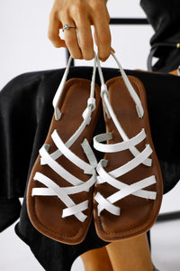 Genuine Leather Lucile White Cross Thin Strap Sandals