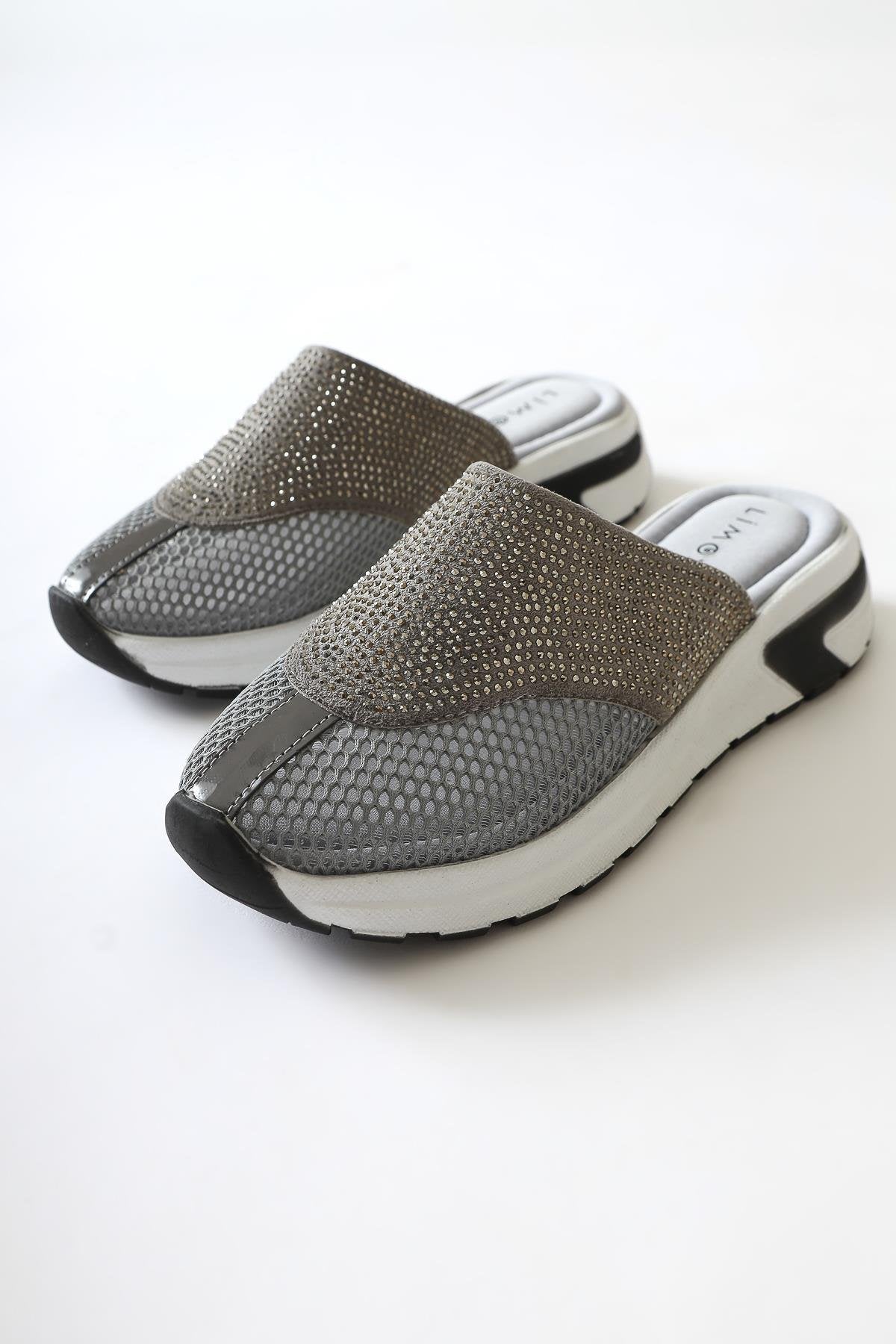 Suma – Grau Slide mit Mesh-Detail und Strass-Detail (Damen)