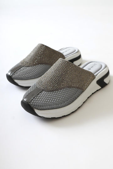 Suma – Grau Slide mit Mesh-Detail und Strass-Detail (Damen)