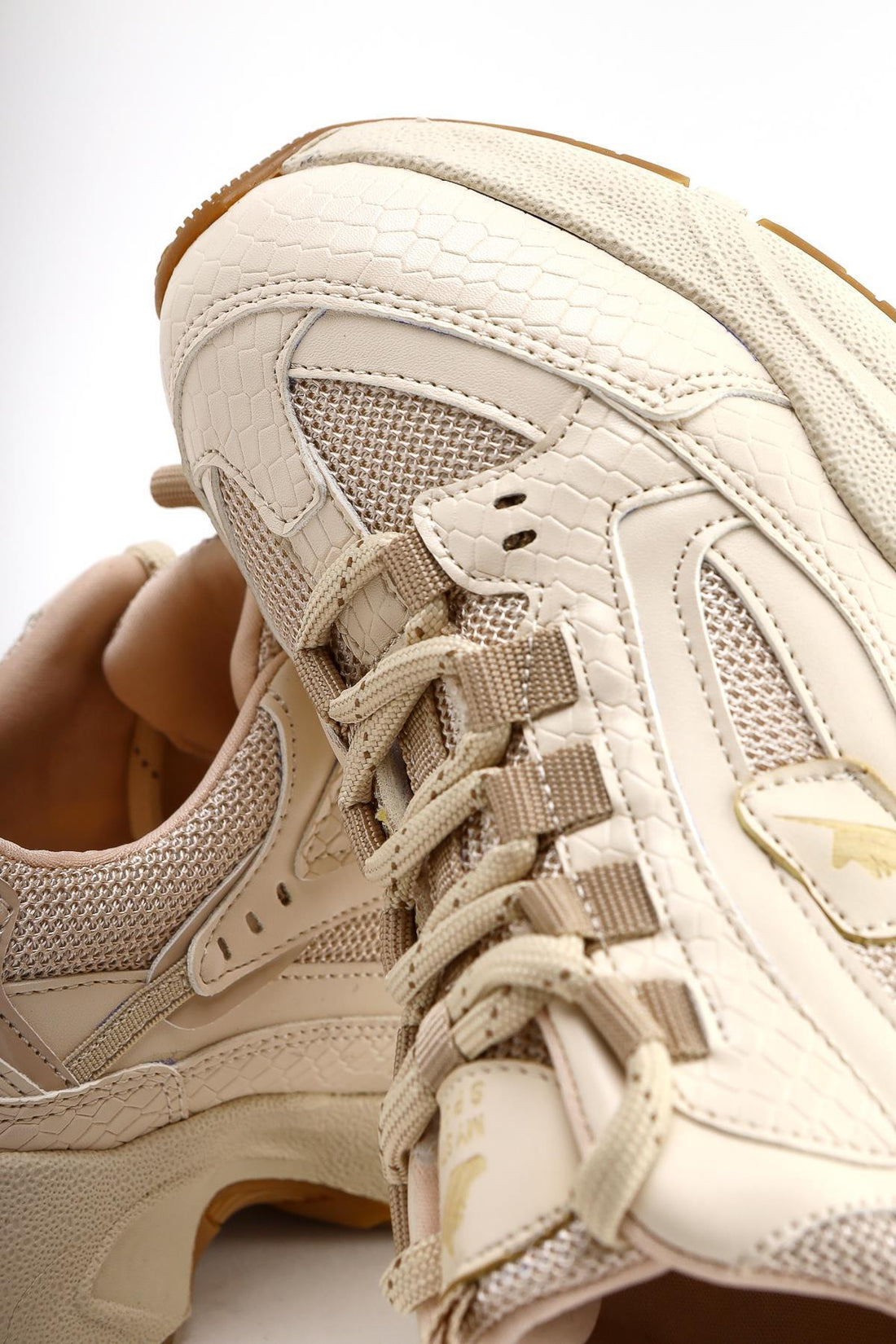 Caisa Beige Textile Detail Lace-Up Women's Sneakers