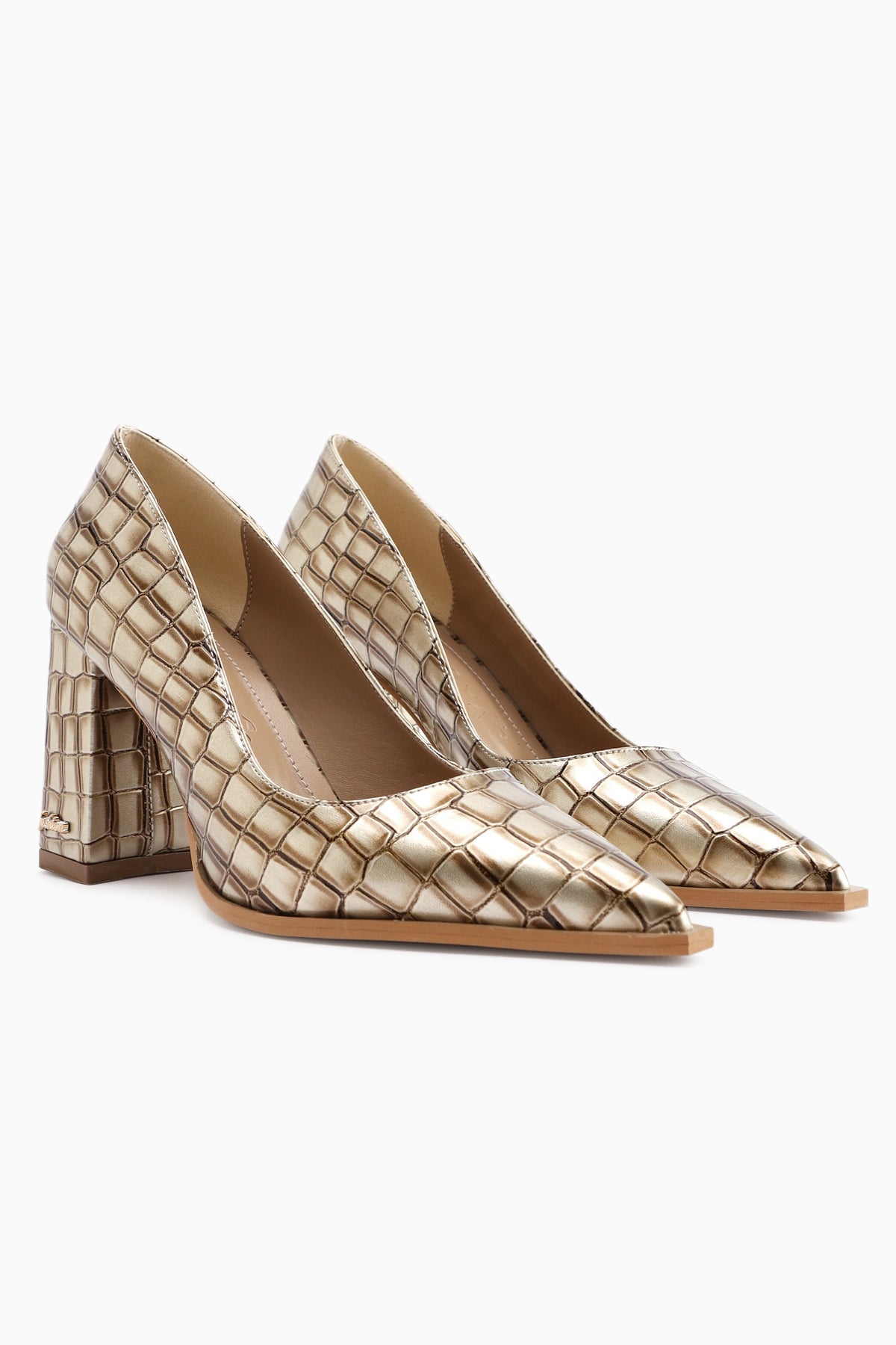 Lucy Cream Croco Thick Heeled Women's Stiletto