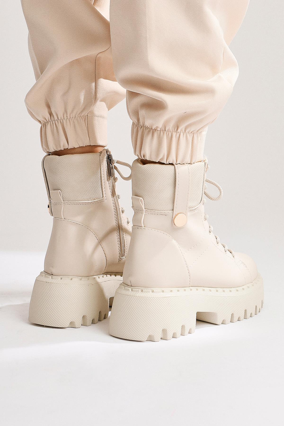 Nichelle – Beige Ankle-Detail Thick Sole Boot (Women)