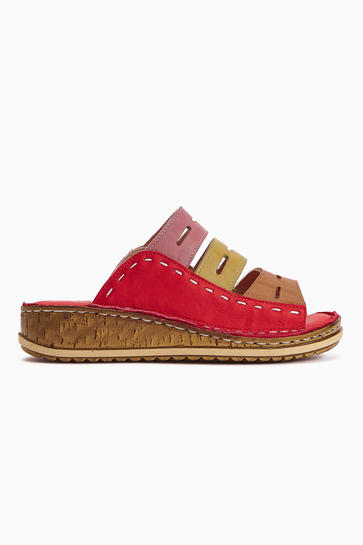 Echtes Leder Joelle Rot Lila Orange Grün Beige Comfort Laser Cut Pantoletten