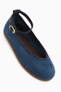 Genuine Leather Navy Suede Belted Women’s Ballet Flats