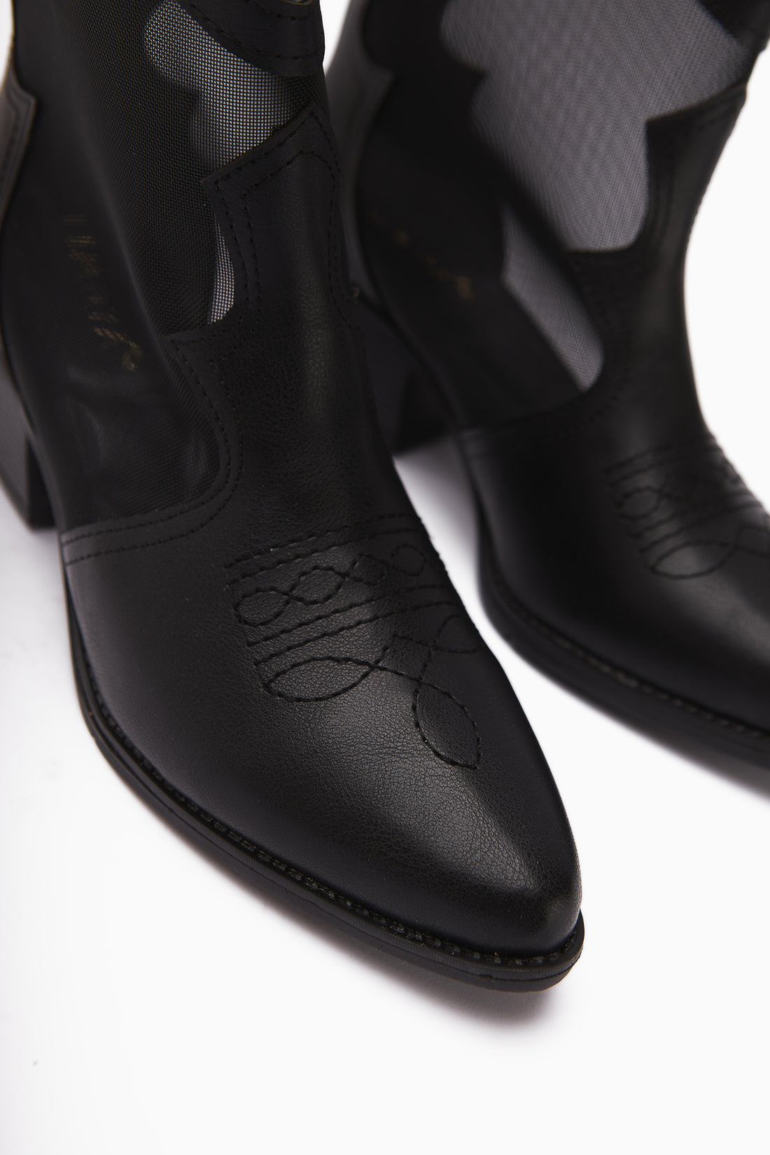 Sevala Black Embroidered Transparent Detailed Western Women's Summer Boots