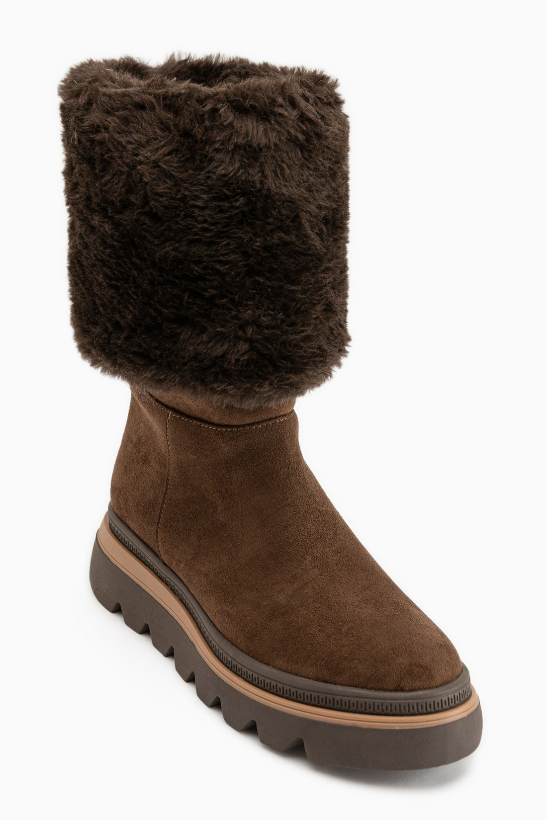 Edna Braun Wildleder Pelz Detail Damen Stiefel