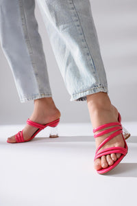 Pam Fuchsia Thin Strap Transparent Heeled Slippers