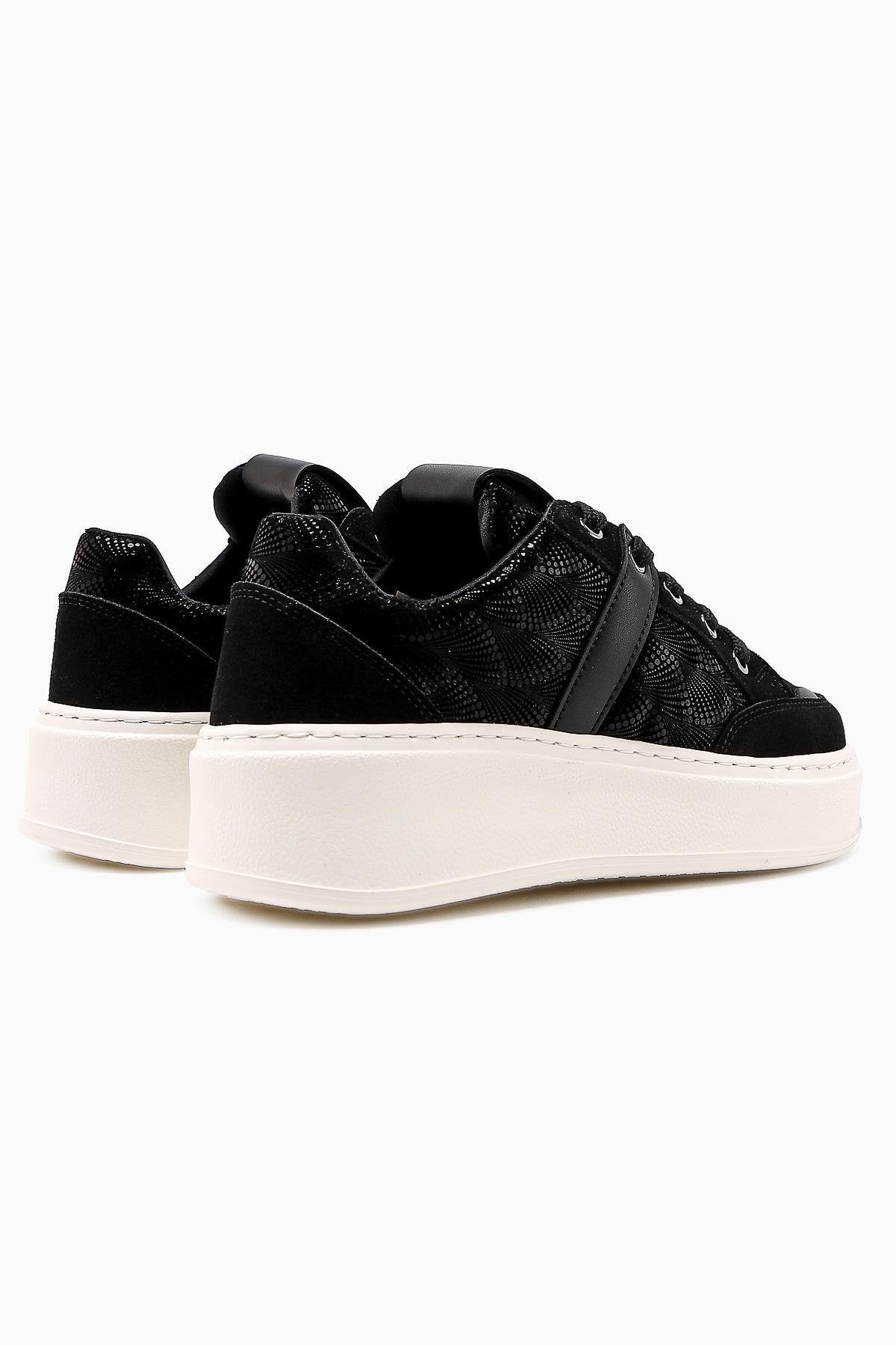 Julissa Black Suede Shiny Patterned Chunky Sole Women's Sneakers