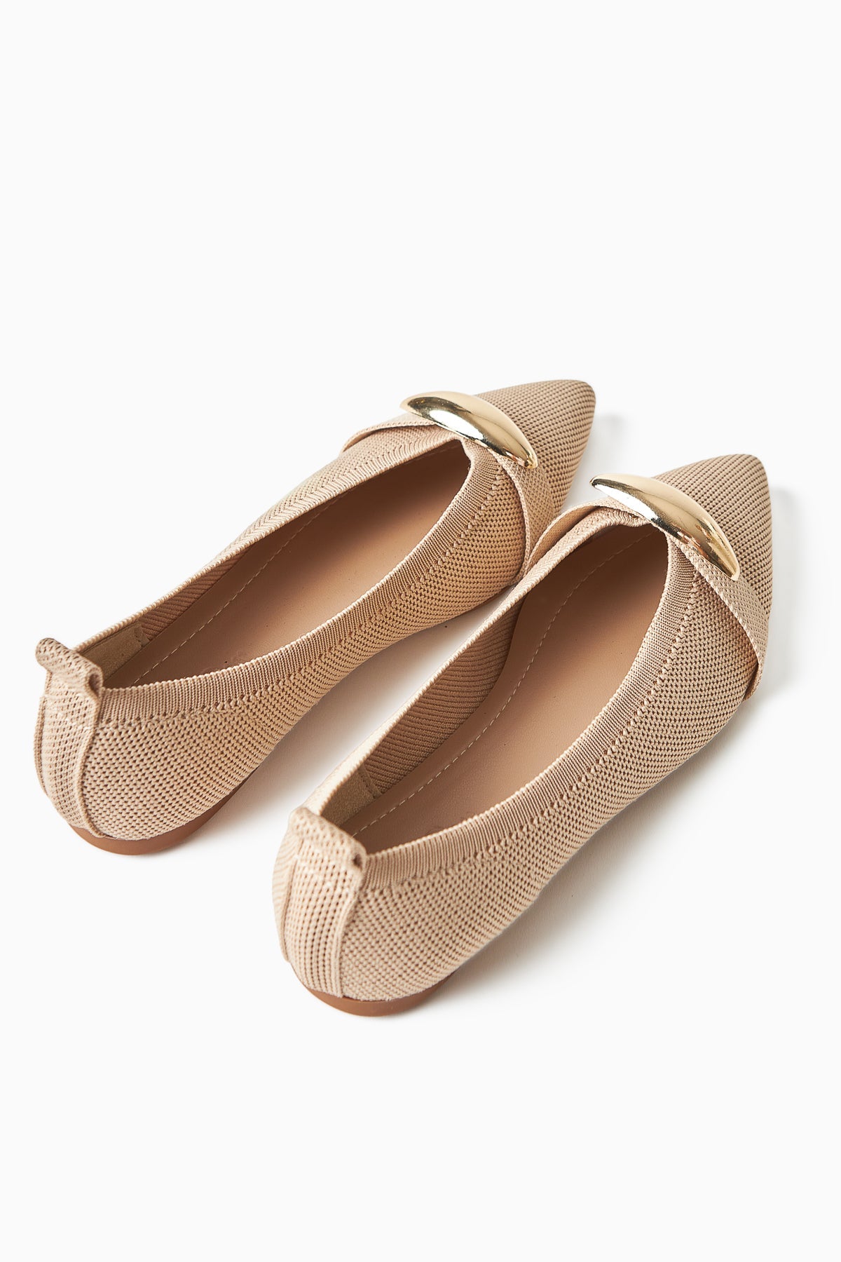 Lola Beige Damen Ballettflachschuh mit Metallschnalle, Spitze Zeh, Bequemer Alltagsschuh