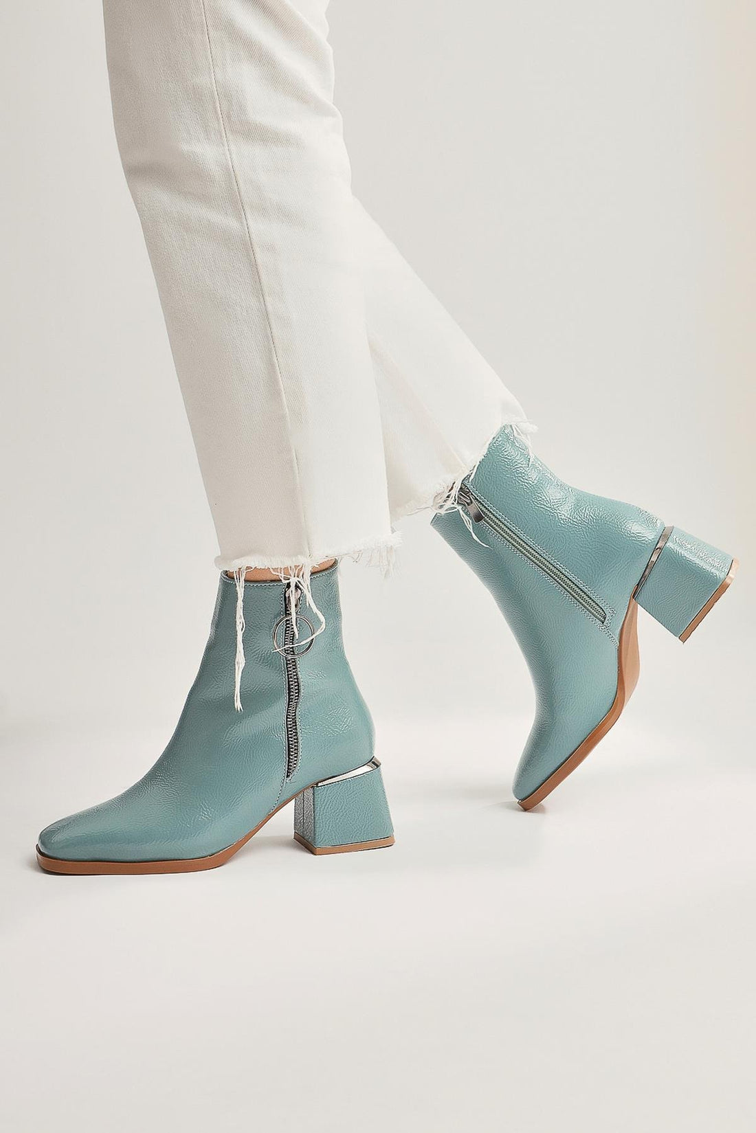 Deyana – Turquoise Crinkled Patent Zipper-Detail Boot (Women)