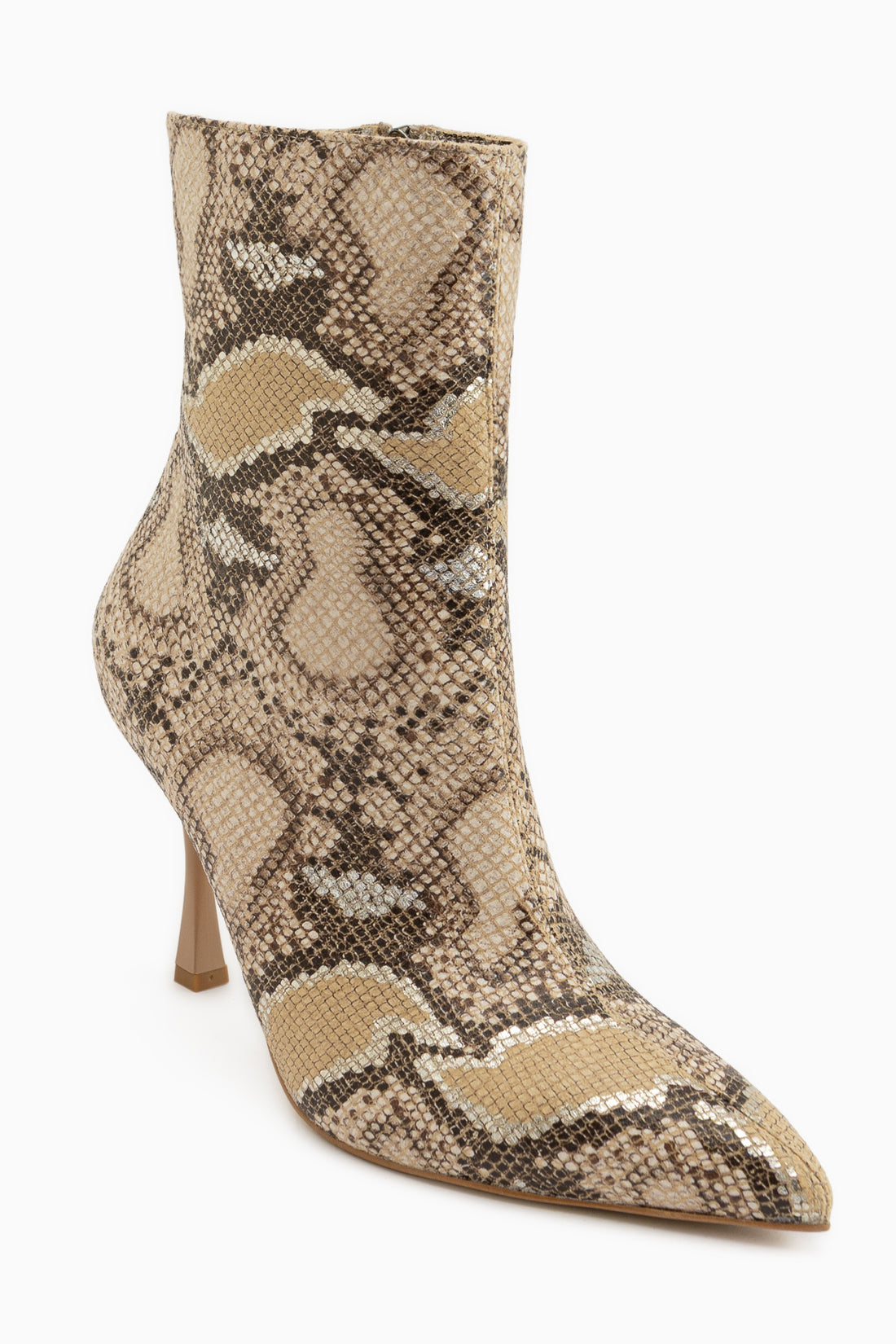 Corina Beige Schlangenmuster Spitz Zehen Damen Stiefel