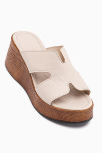 Gerdh Echtes Leder Beige Keil Damen Pantoletten