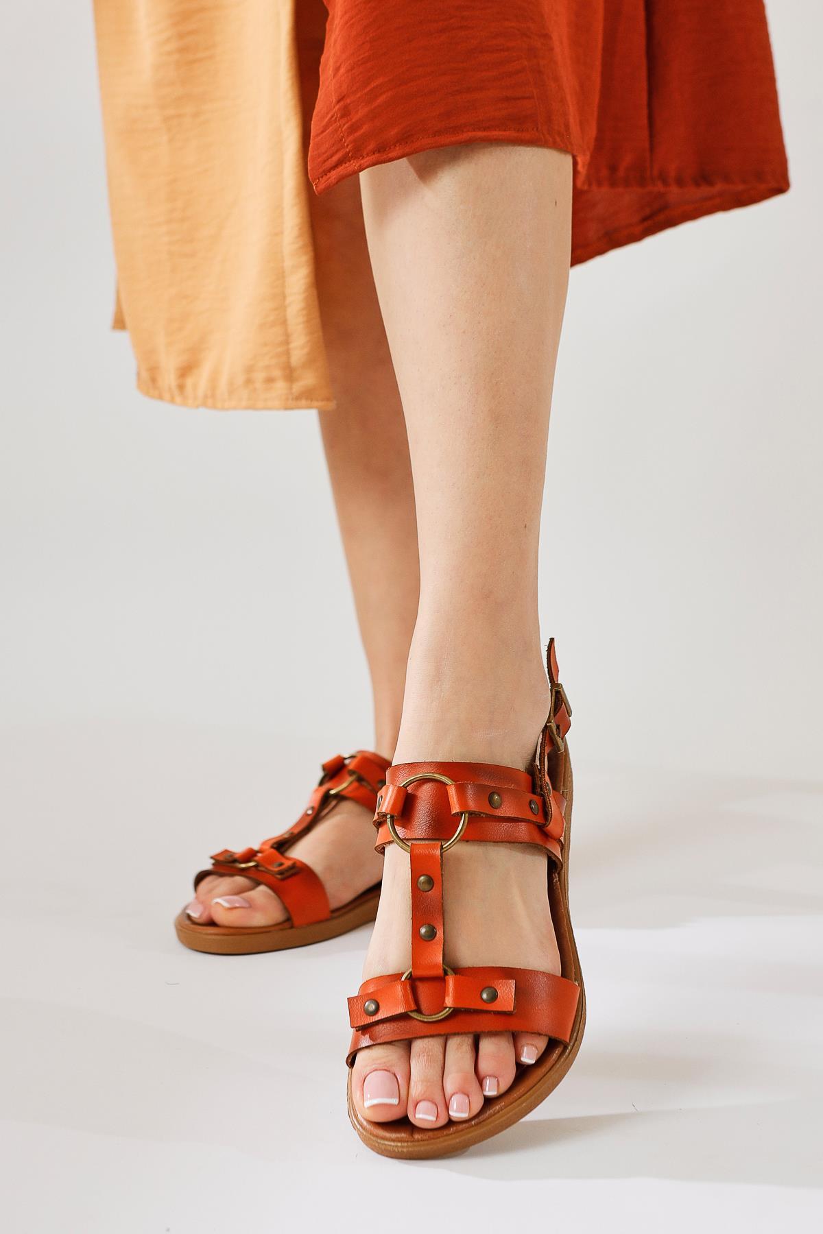 Genuine Leather Jaime Orange Sandals