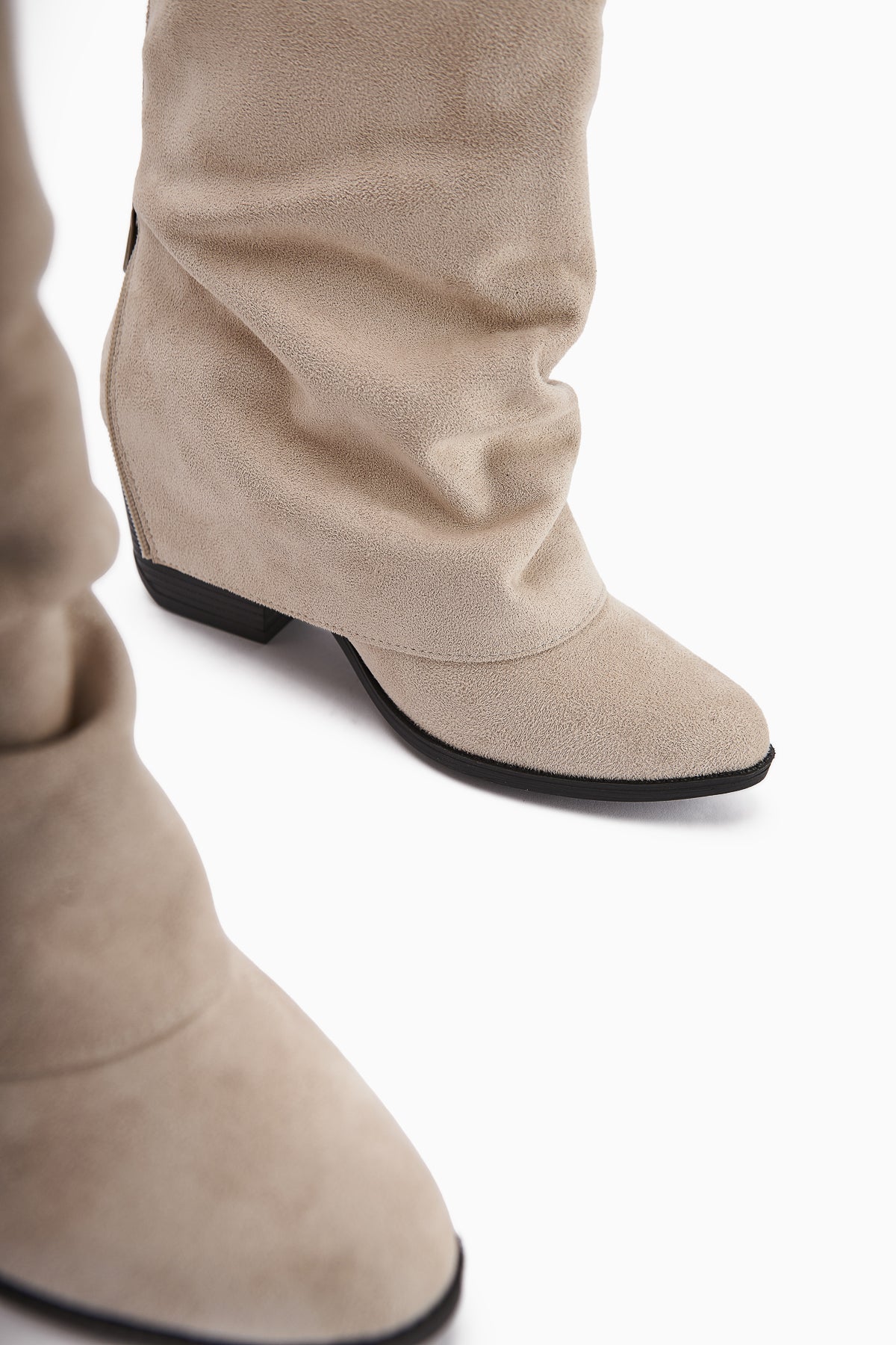 Peggy – Beige Suede Heeled Western Knee-High Boot (Women)