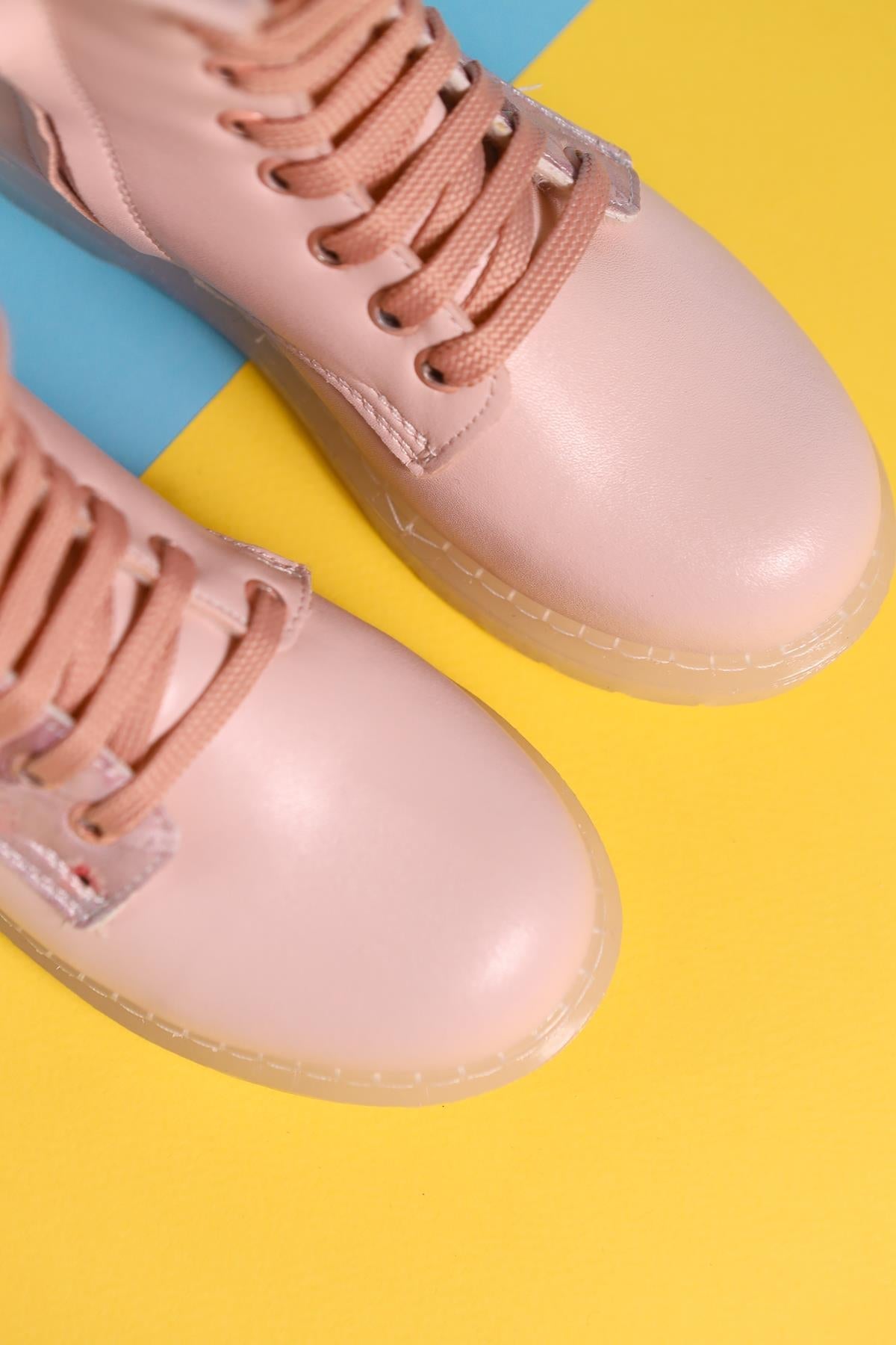 Evalisa Pulverrosa Gestreifte Charakterdruck Schnür-Kinderstiefel