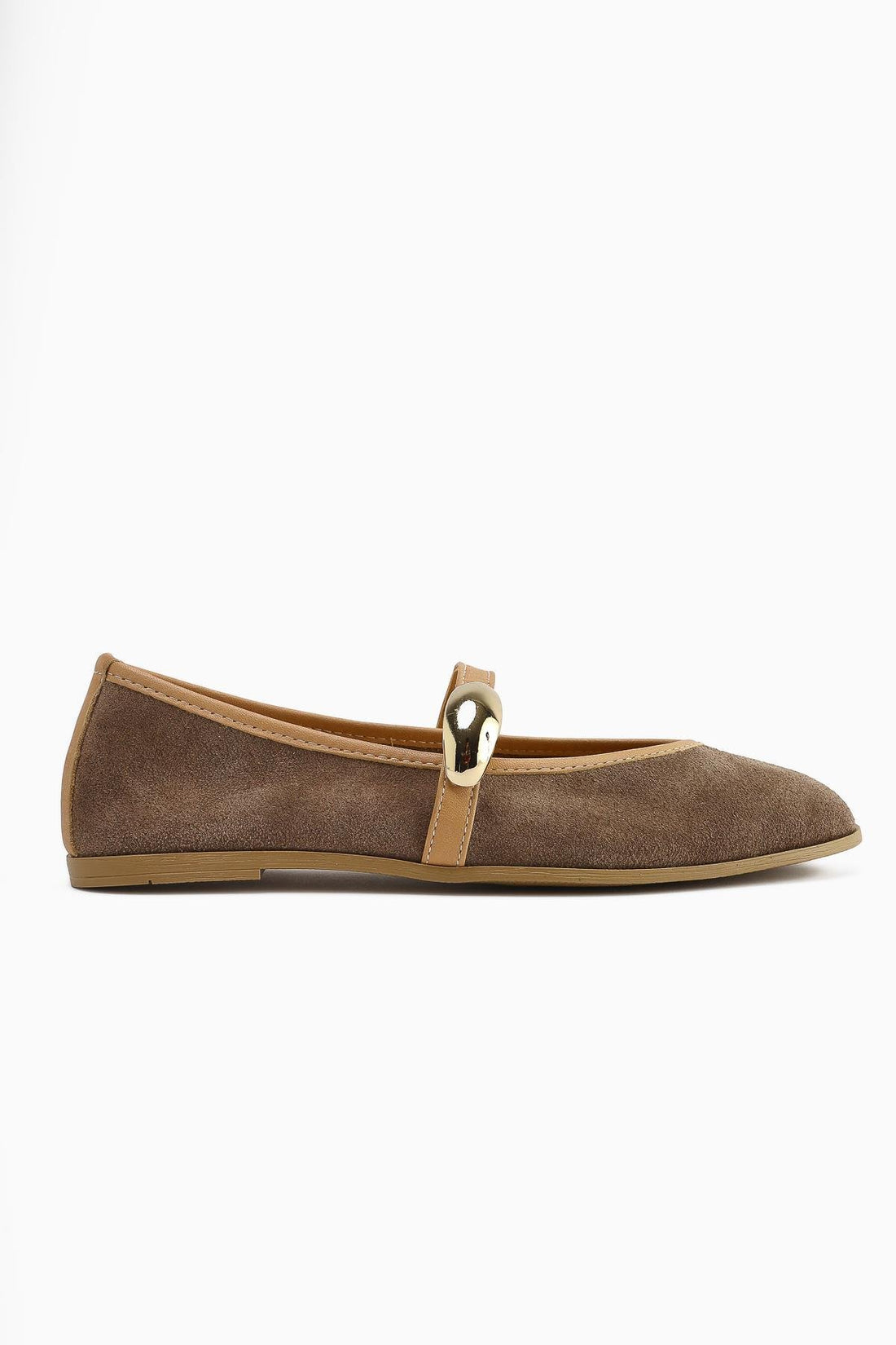 Genuine Leather Aliana Mink Suede Buckle Detailed Women's Ballerinas