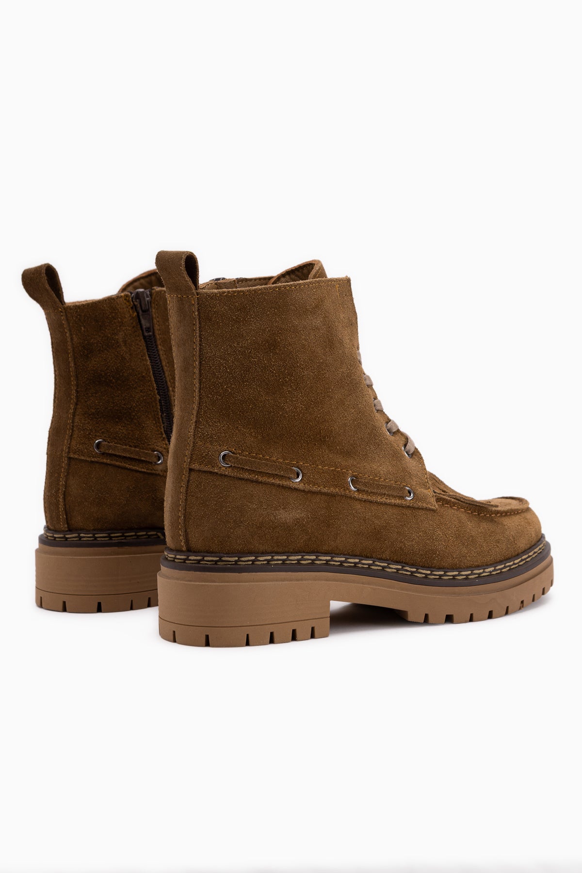 Minna Echtes Leder Walnuss Wildleder Schnür Damen Stiefel