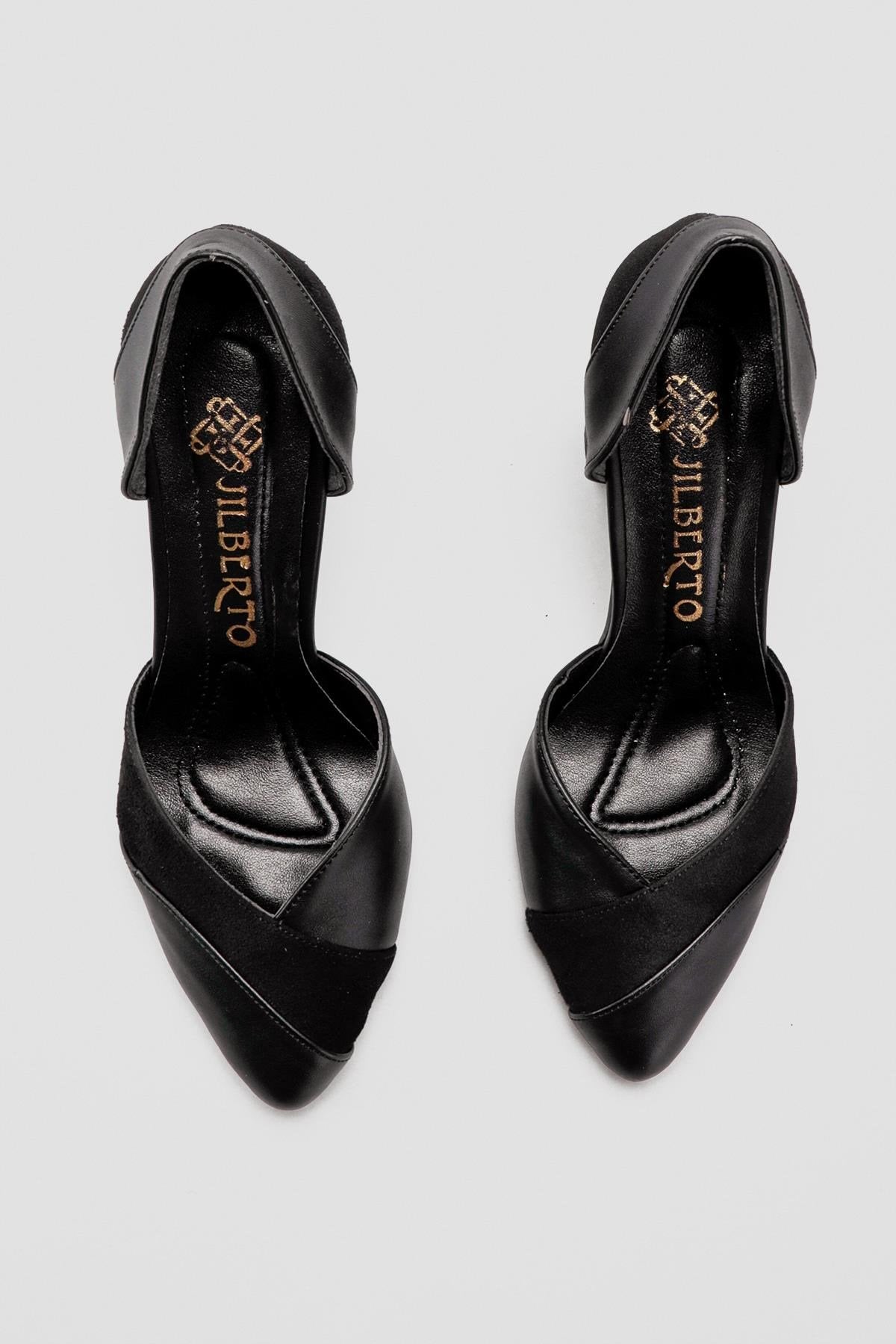 Jacquelyn Black Pointed Toe Low Heel Sandals