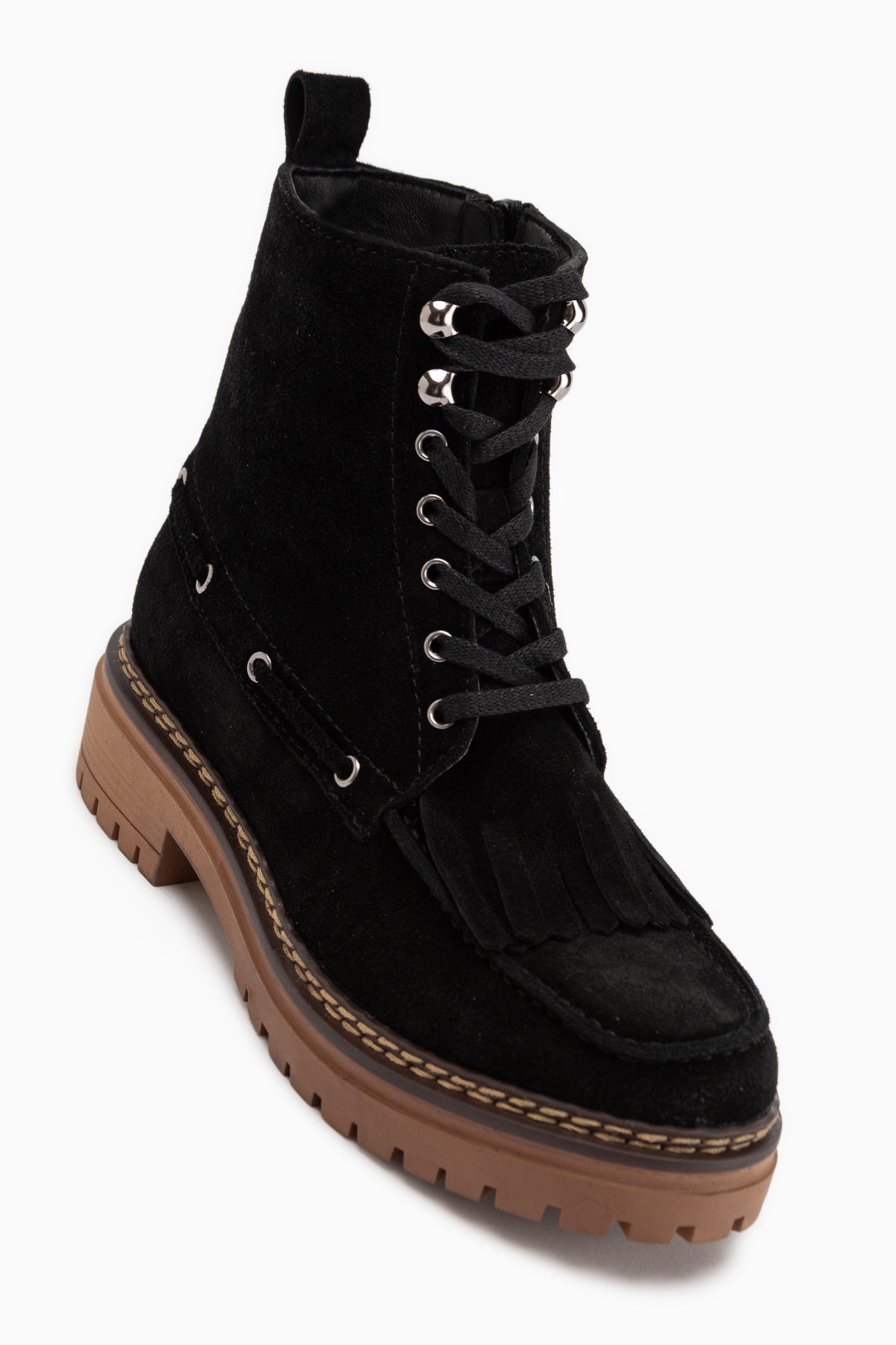 Minna Echtes Leder Schwarz Wildleder Schnürstiefel Damen