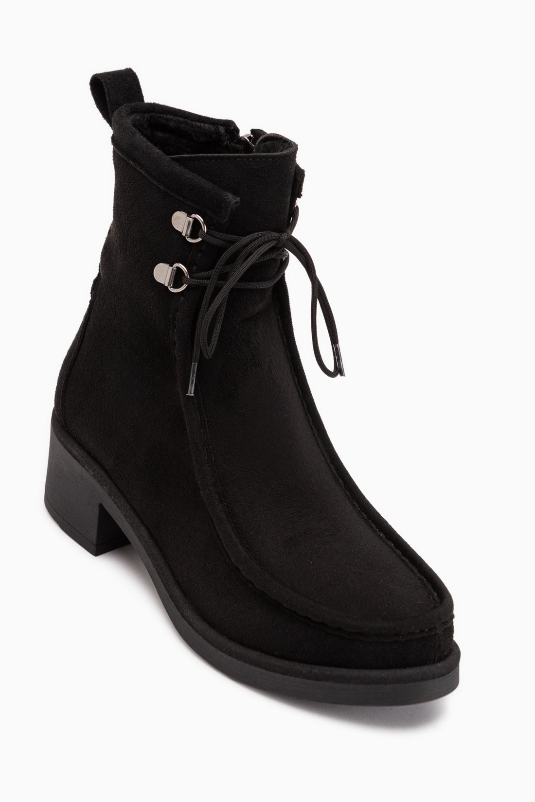 Joey Schwarze Wildleder Schnürstiefel mit Dickem Absatz Damen Stiefel