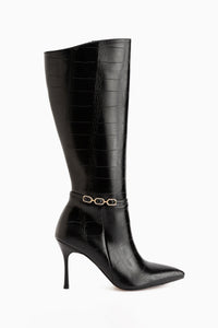 Patty Black Crocodile Thin Heeled Women’s Boots