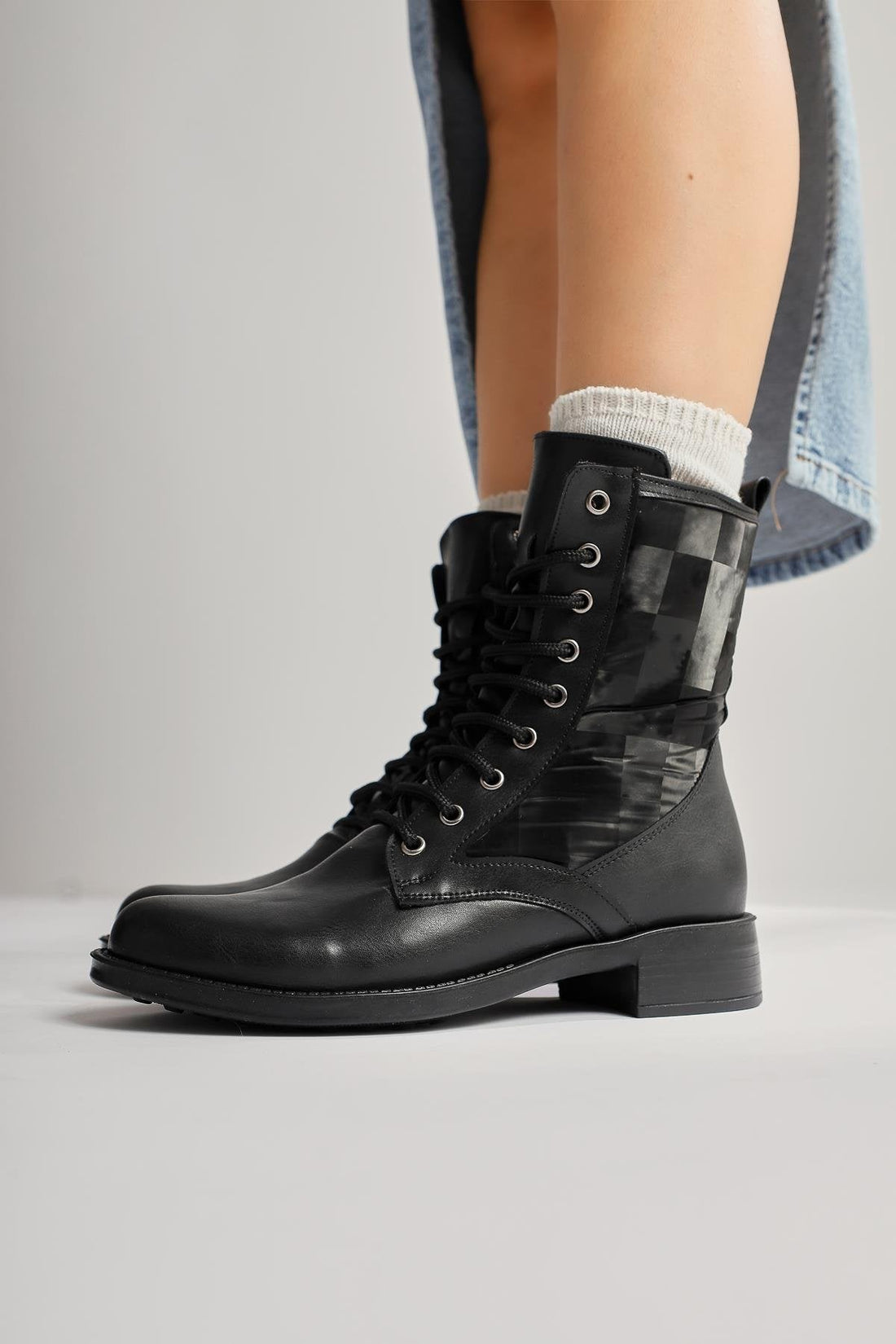 Chrissi – Black Hologram-Detail Lace-Up Boot (Women)