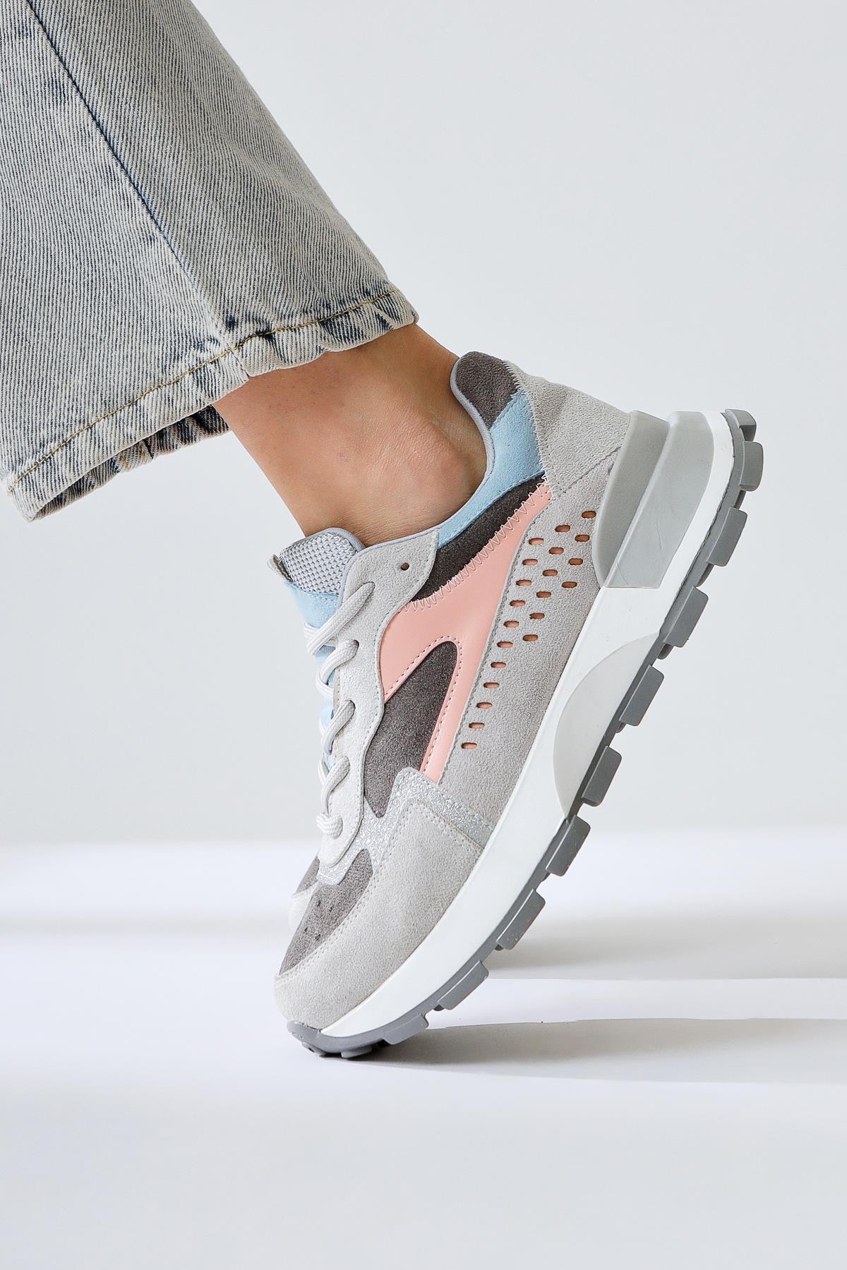 Sin Grey-Blue Suede Lace-Up High Heel Sneakers
