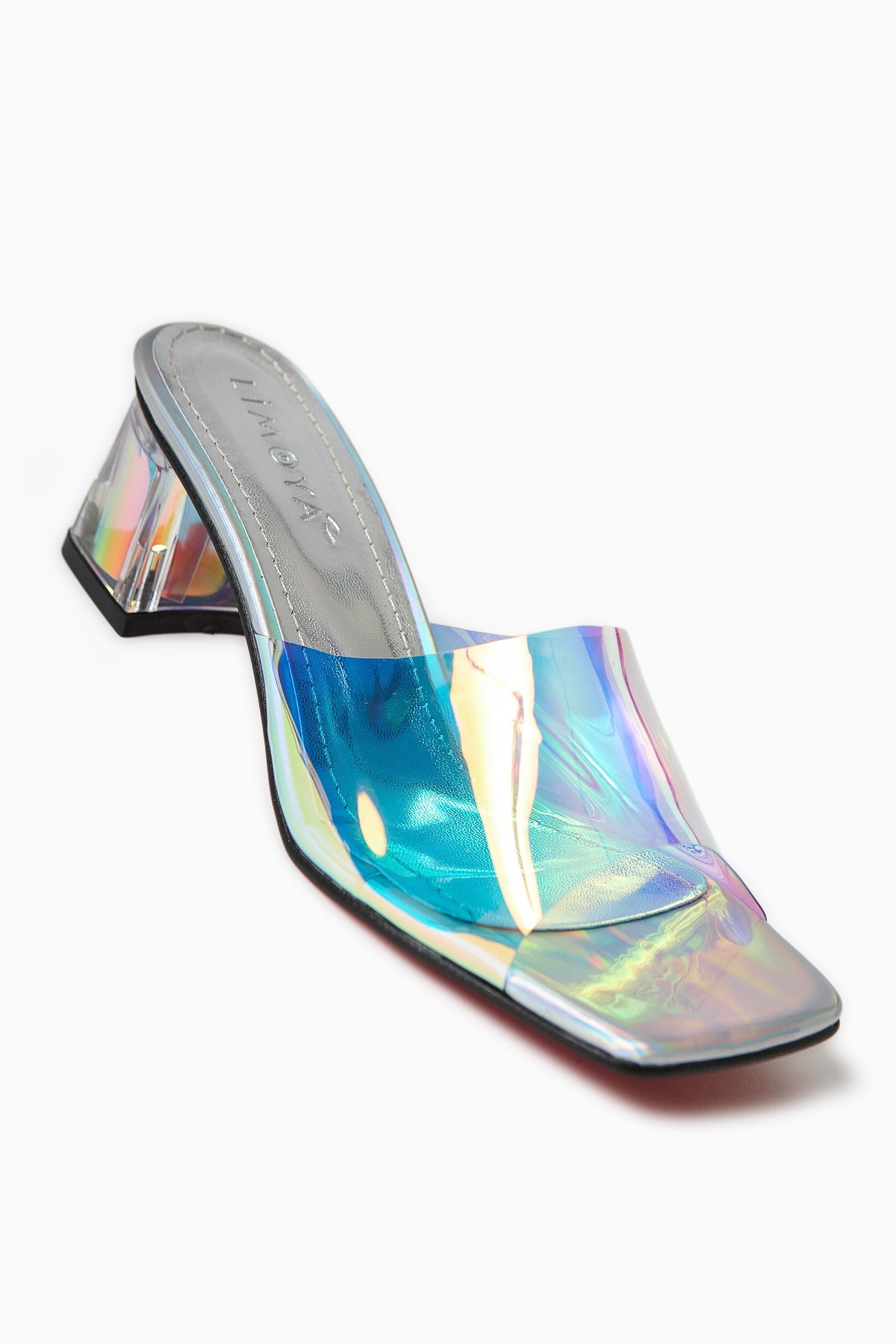 Persa Silber Transparenter Riemen Klare Absatz Damen Slipper