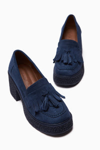 Loreen Damen Marineblaue Wildleder Quasten Absatzschuh Bequemer Täglicher Schuh