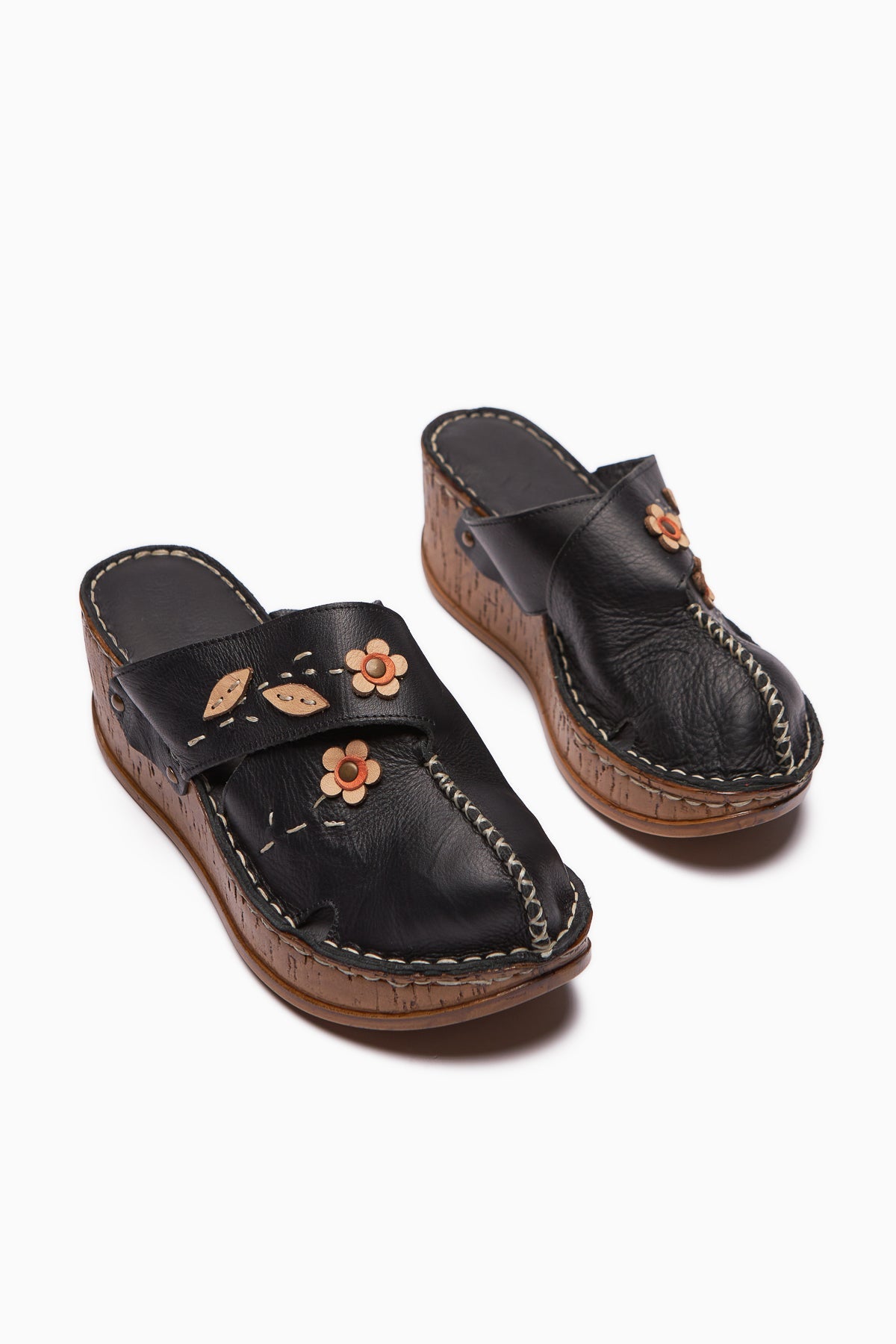 Alto Schwarz Echtes Leder Komfort Pantoletten mit Distressed Sohle