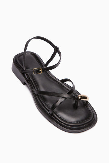 Lissi Schwarze Kreuzriemen-Schnallen Damen Zehentrenner Sandalen