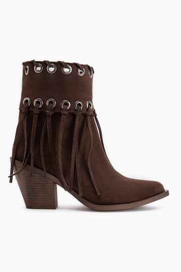 Nessa Wildleder Fransen Chunky Absatz Damen Cowboy Stiefel